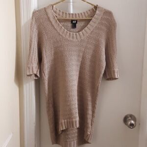 H&M Beige/tan  Shimmer Knit Short sleeve Sweater XS